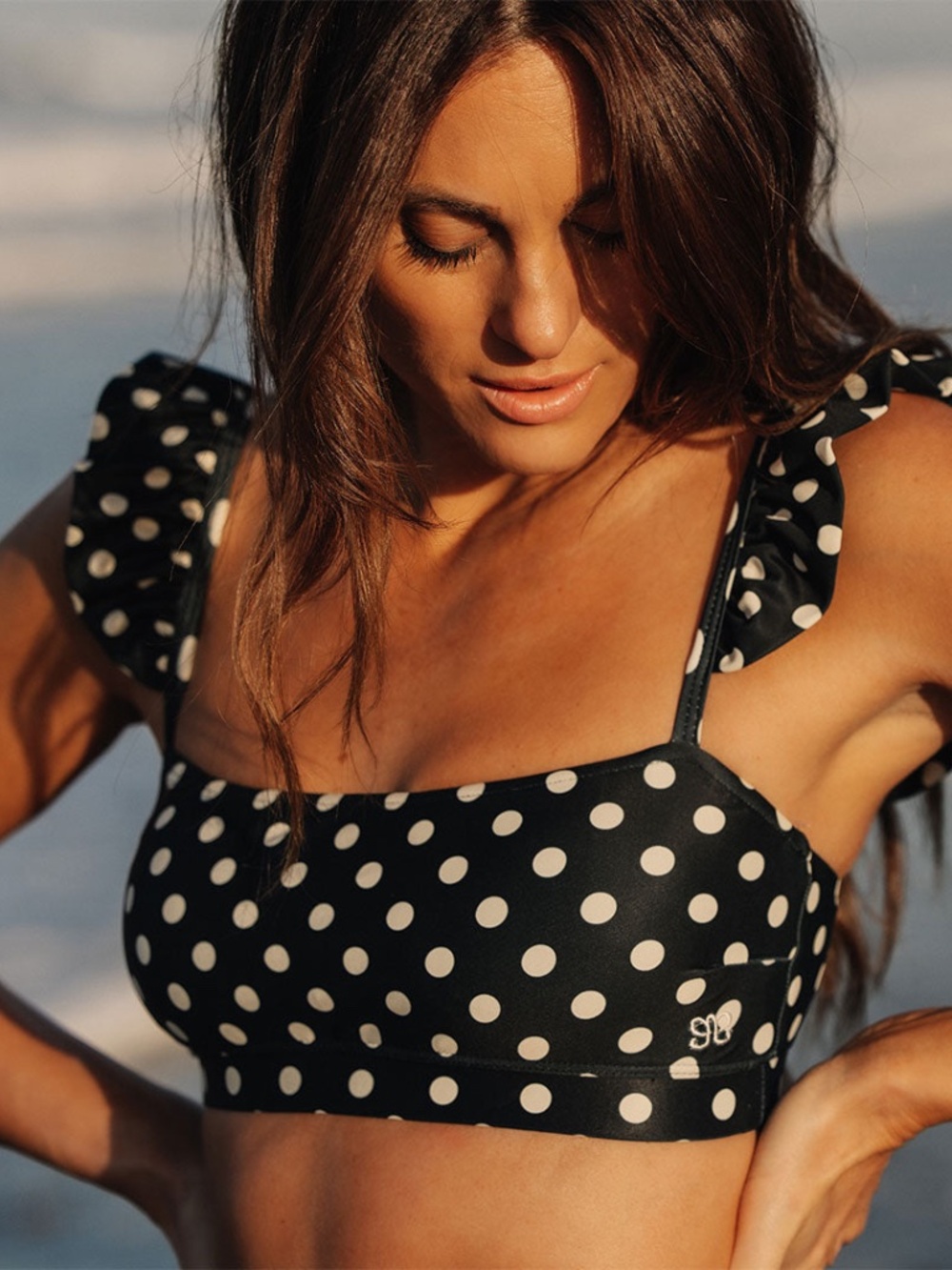 Albion Fit Black Polka Dot Bella Crop and High Waisted Swim Skirt - Picture 2 of 13